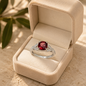 Emrusa Jewellers Women's <b>Garnet</b> 925 Sterling <b>Silver</b> <b>Ring</b>-Cushion-Cut Stone with Pave CZ Split Shank for Wedding - Product Image 6