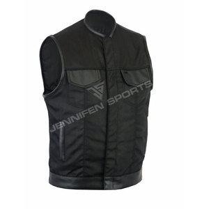 Chaleco de Motociclista Casual Transpirable de Pana y Cuero para Hombre, Chaquetas de Cuero Personalizadas - Product Image 1