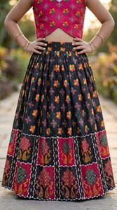 Shoryam - Conjunto de Top Corto y Lehenga Choli con Estampado Floral para Niñas, Vestido Étnico Tradicional Negro para Fiestas - Product Image 4