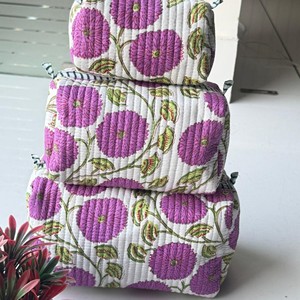 Embroidered Floral Cosmetic Organizer Set of 3 Medium Capacity Textile Toiletry <b>Bags</b> with No Zipper Multi-Function Design - Product Image 1