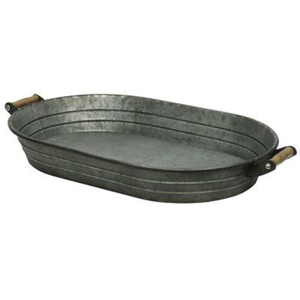 Bandeja de Servir de Metal Galvanizado con Asas de Madera, Estilo Rústico, Plato Ovalado de Hierro para Decoración del Hogar a Precio Económico - Product Image 1