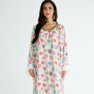 Luxury Silk Zari Work Modest <b>Kaftan</b> | Designer Hand-Embroidered Floral Pattern Evening Gown | Breathable <b>Sequin</b> Work Women's - Product Image 2