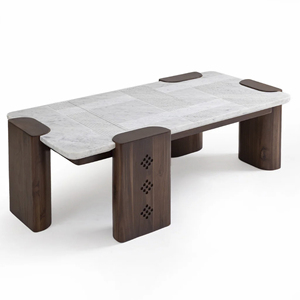 New Modern Minimalist Intricate Design Marble Top In Lining Pattern With Solid Acacia Wood <b>Folding</b> Leg Living Room Coffee <b>Table</b> - Product Image 1