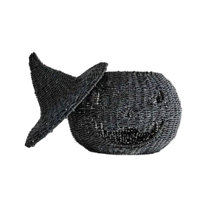 Cesta de calabaza de Halloween de junco marino tejida a mano con tapa, recipiente para dulces y portavelas, para adorno de fiesta de truco o trato - Product Image 2