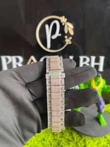 Montre de luxe automatique entièrement sertie de moissanite, boîtier en acier inoxydable, saphir, étanche, cadran arc-en-ciel, 40 mm, chronographe, mouvement ETA - Product Image 4