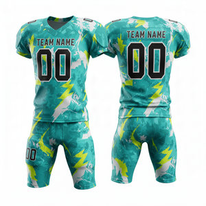 Uniforme de Fútbol Americano Sublimado Personalizado, Transpirable y de Secado Rápido, Conjunto de Camiseta y Pantalones Cortos con Logotipo Frontal, 100% Poliéster - Product Image 2