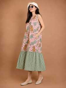 Robe tunique sans manches et sans col pour femme, imprimé floral et animalier, coupe ample, longueur ras du sol, tenue décontractée d'été - Product Image 1