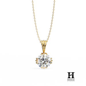 Pendentif solitaire classique à 6 griffes avec diamant rond, collier en or 14K/18K pour femme - Product Image 2