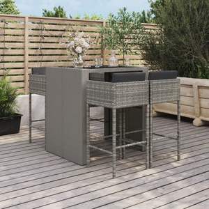 Set da Bar da Giardino in Rattan PE Grigio con Poggiapiedi, Elegante Collezione per Pranzo all'Aperto - Product Image 1