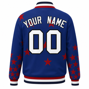 Custom Blue Varsity <b>Jacket</b> With <b>Red</b> Stars Print Men's Preppy Style Baseball <b>Jacket</b> Personalized Name And Number Autumn Wear - Product Image 3