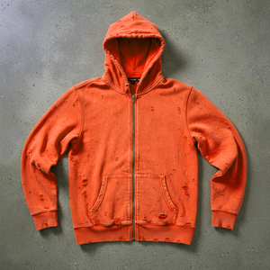 High Quality <b>Men</b> Custom Logo Cotton French Terry Acid Washed Zipup Double Zipper Zip up Hoodie Manufacturer - Product Image 4