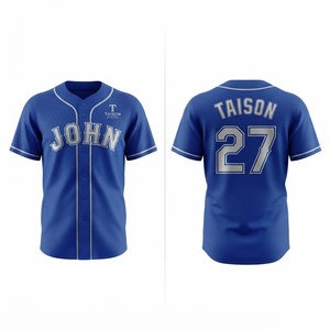Maillot de baseball pour homme 240 GSM en maille polyester premium, séchage rapide, respirant, antibactérien, manches courtes, bleu roi, avec boutons et passepoil - Product Image 1