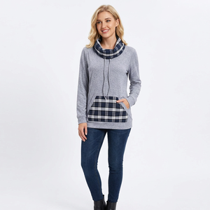 Sudadera con capucha de punto gris para mujer, 100% algodón, cuello tipo bufanda, bolsillos, informal, de invierno, peso pesado, ecológica - Product Image 2