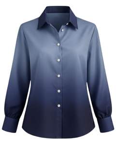 Chemisier décontracté pour femme à manches longues, boutonné, dégradé bleu acier vers bleu marine, personnalisé, pour le bureau, fabrication OEM sur mesure, haut de gamme - Product Image 1