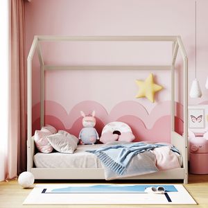 Letto a capanna in velluto beige a grandezza naturale per bambini, in legno, con comfort eccellente (Vecchio SKU LP000126AAA) - Product Image 3