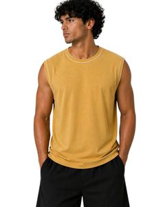 Camiseta sin Mangas Color Amarillo Mostaza para Hombre, Jersey de Algodón Premium, Chaleco Deportivo Informal de Verano, Ligero, Transpirable, Ajuste Personalizado - Product Image 1