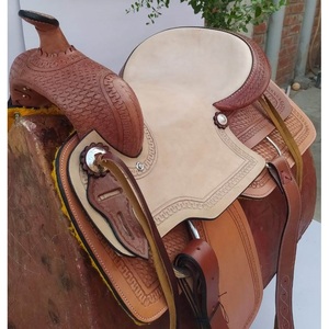 Selle de cheval western en cuir marron, faite à la main, avec finition brune rugueuse, siège rigide, sangles latigo, 10 à 18 pouces, LLT - Product Image 3
