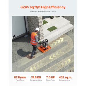 Compattatore a piastra a benzina da 7.0 HP, forza di vibrazione compattante di 4451.22 Lbf, area di compattazione di 432 pollici quadrati Piastra vibrante da 5400 RPM per la compattazione del terreno - Product Image 3