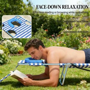 Silla de Jardín Ajustable con Rayas Azules, Tumbona para Tomar el Sol, Tumbona Azul - Product Image 4