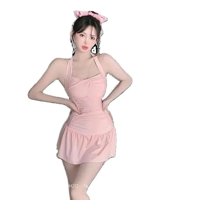 2024 Sweet Pink Fit & Flare Damenbademode koreanischer Freizeitabzug mit Rückenfreiem Stil Großhandel Bikinis und Strandbekleidung