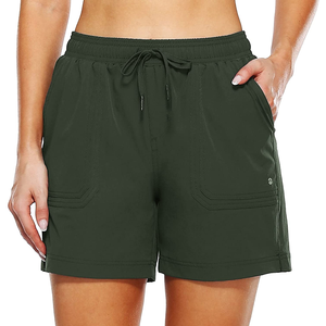 Shorts de yoga taille haute roses pour femme, en mélange polyester/nylon, coupe sportive régulière, séchage rapide, respirant, pour l'été et la détente - Product Image 2