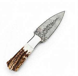 Outil utilitaire personnalisé avec manche en véritable bois de cerf, bolster poli et acier Damas fixe - Product Image 3
