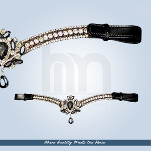 Diadema de Cuero Premium de Lujo para Caballo con Broche de Cristal de 5 Hileras Hecho a Mano y Agarre de Goma para Doma Clásica - Product Image 3