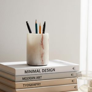 ที่ใส่ปากกาหินอ่อนสำหรับโต๊ะทำงาน ขนาด 4 นิ้ว สีขาวออนิกซ์ ทำด้วยมือ สำหรับห้องอ่านหนังสือ ที่ใส่ดินสอและอุปกรณ์จัดระเบียบโต๊ะทำงานในอุดมคติ - Product Image 3