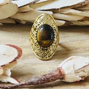 Latest Design Tiger Eye Cabochon <b>Ring</b> 18k Gold Plated Flower Filigree Setting Boho <b>Statement</b> Vintage Wholesale <b>Ring</b> For Women - Product Image 1