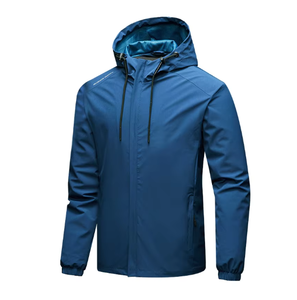 Veste coupe-vent à capuche bleue pour homme, imperméable, respirante, fermeture éclair sur le devant, veste de course en plein air, veste de pluie, logo personnalisé, haute qualité, hiver - Product Image 3