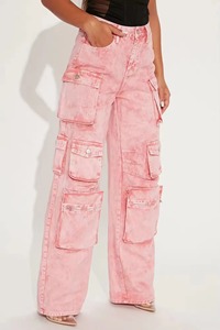Pantalones Cargo Rosa Tie Dye de Cintura Alta, Pierna Ancha, Corte Holgado, Estilo Streetwear, Jeans de Algodón para Verano - Product Image 5