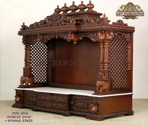 Large Size Hand Crafted Wooden Temple for Home Hindu Teak Wood High Carved <b>Mandir</b> for Home Premium Quality Teak Wood Temple USA - Product Image 5