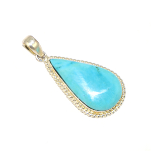 Pendentif en laiton plaqué argent 925 avec pierre précieuse turquoise en forme de poire, style mode royale, pour femmes et jeunes filles, vente en gros - Product Image 3