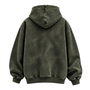 Sweat à capuche oversize vintage vert olive délavé, texture usée, poche kangourou, 100% coton molletonné, décontracté pour homme, hiver, pas cher - Product Image 2