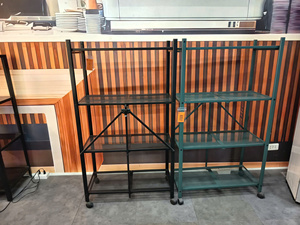 Étagère de rangement pliable à 4 niveaux en métal grillagé avec roulettes, étagère roulante en acier thermolaqué - Product Image 6