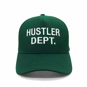 Chapeaux de camionneur verts à 5 panneaux Casquette de sport de haute qualité, casquettes de camionneur en gros fabriquées en tissu OEM au Vietnam - Product Image 1