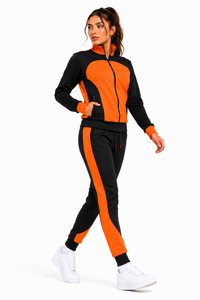 <b>Women</b>’s Custom Sports Tracksuit | Black Orange Color Block <b>Jacket</b> - Product Image 3
