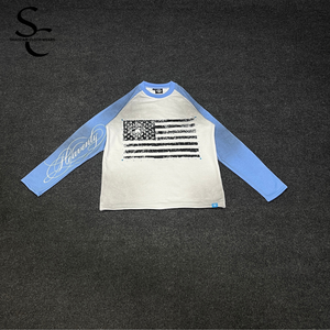 Custom Top Quality Printed Long Sleeve <b>Shirt</b> 100% Cotton French terry Fabric Dirty Fade And Rhinestone Best Street wear Style - Product Image 1