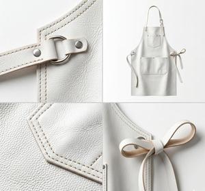 Simple White Leather Bib <b>Apron</b> with Adjustable Waist and Multiple Pockets Straps for Daily Cooking Use - Product Image 5