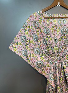 Nuevo Kaftán Naaz Textile con Estampado Animal, Cuello en V, Cordón Ajustable, Manga Corta, Corte Evase, Estilo Rajasthan, Suave, 100% Algodón, con Encaje, para Mujer, Verano - Product Image 6