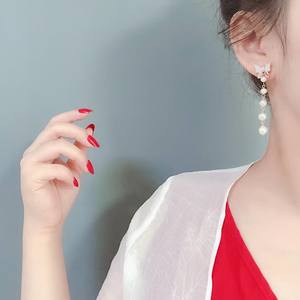 French Girlish Butterfly Design 3-8 Freshwater <b>Pearl</b> <b>Earrings</b> with Mother of <b>Pearl</b> Inlay South Korea Collection - Product Image 4