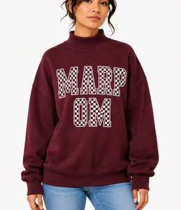 Sudadera Oversize Personalizada para Mujer con Cuello Alto, Parche de Letras a Cuadros, Hombros Caídos, Estilo Casual Urbano - Product Image 1