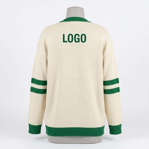 Women Knitted <b>Cardigan</b> V Neck <b>Long</b> Sleeve Contrast Color Green Logo Print Casual Wear <b>With</b> <b>Pockets</b> Women's <b>Cardigans</b> - Product Image 5