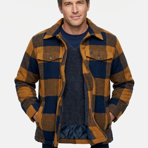 <b>Men's</b> Plaid Fleece Lined Shirt <b>Jacket</b> Windproof Casual Winter Coat with Zipper and Pockets - Product Image 6