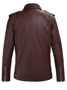 Chaqueta de cuero estilo motero Beast Burgundy - Product Image 3
