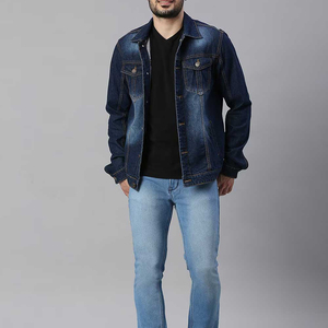 Veste en jean pour homme, bleu délavé, coton, décontractée, avec boutons, surpiqûres, style automne, coupe classique - Product Image 4