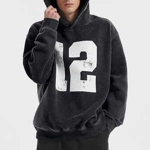 Cotton Pullover Hoodie Men Women Casual Washed Hoodie Distressed Retro Fashion Drop Shoulder Design - Product Image 4