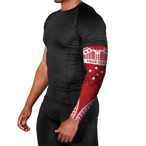 Manga Protectora Solar Unisex Samoa de Manga Larga de Seda Fría con Patrón Tribal Rojo y Blanco UPF50+ con Estampado por Sublimación - Product Image 5