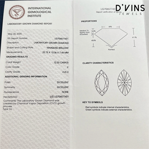 เพชรแล็บทรงมาร์คีส์ D'Vins Jewels สี D ความสะอาด VS1 VVS1 แบบเม็ดเดี่ยว สำหรับทำเครื่องประดับ - Product Image 6