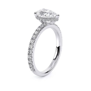 Bague de fiançailles en or blanc 14 carats avec halo de diamants de laboratoire taille poire de 1,20 carat, sertie pavé, bijoux de mariée - Product Image 2